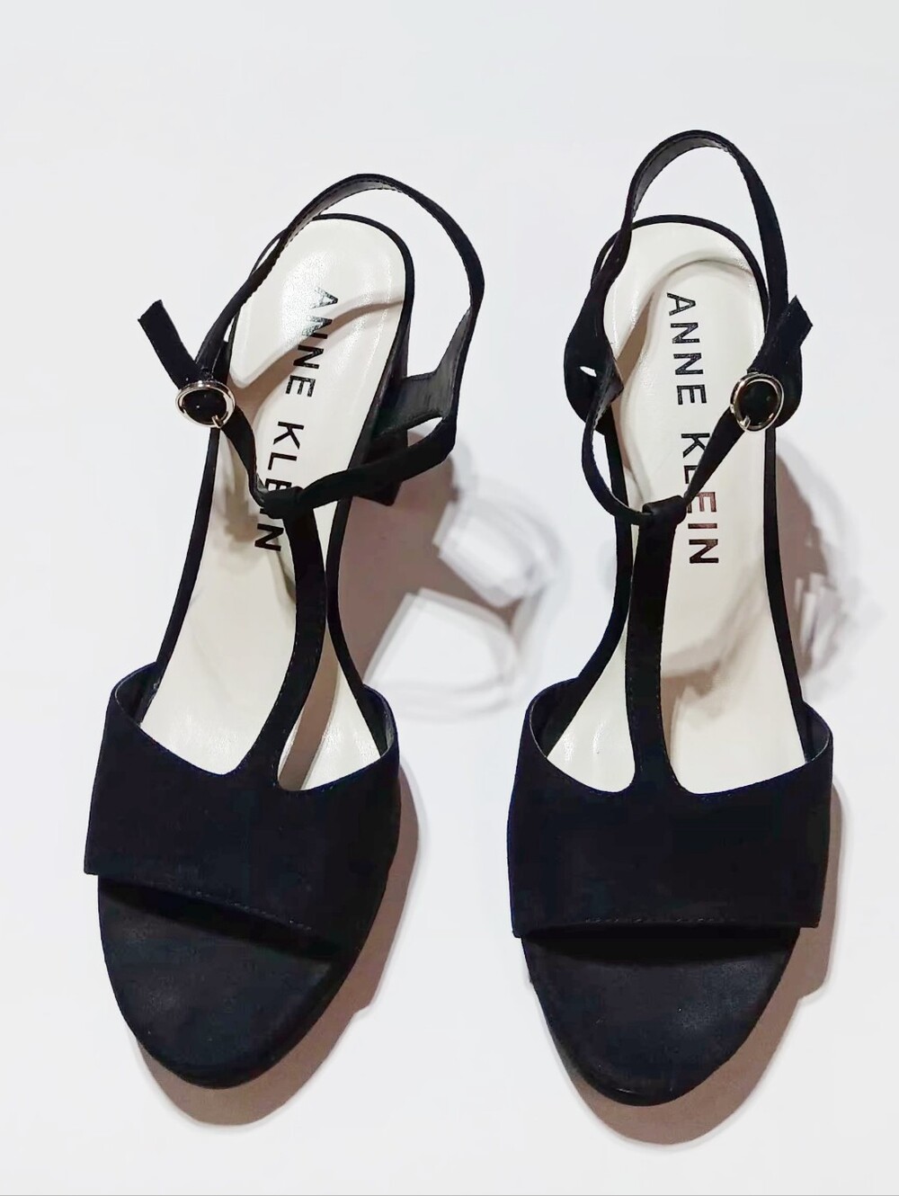 ANNE KLEIN Women's  Vita Black Heeled T Strap Sandals Size 8.5 M